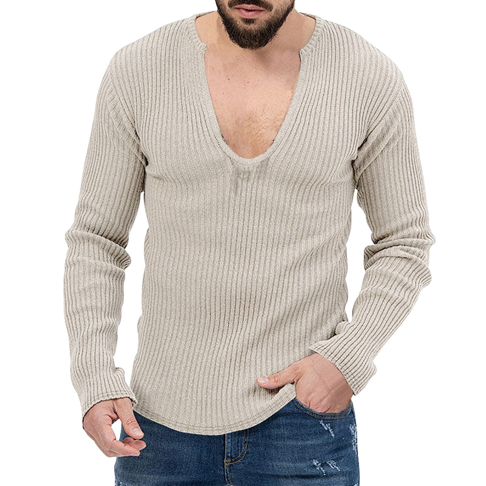 Hwmodou Men's Stylish Sweaters Solid Color ONeck Long Sleeve Tops
