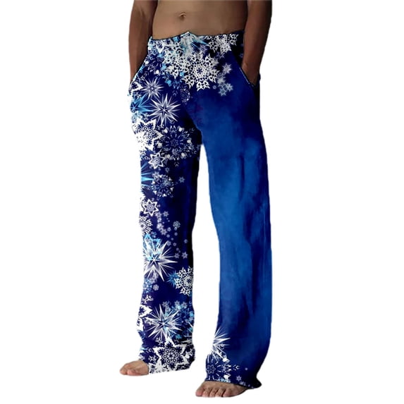 Hwmodou Men's Yoga Pants Christmas Casual Special Snowman Snowflake Tree Printed Casual Pant Business Office Workwear Trousers Blue XXXL