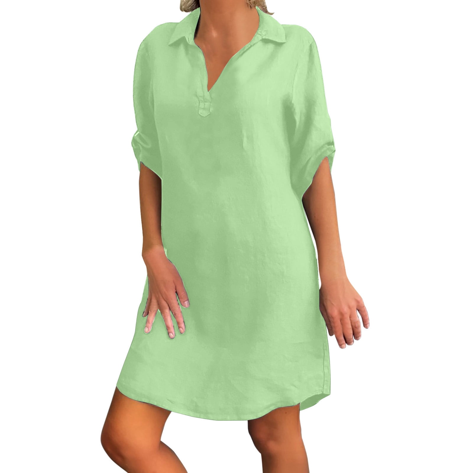 Hwmodou Midi Dresses For Women Women Summer Dress Knee Length T Shirt Dress  Large Sizes Blouse Dress Plus Size Dresses For Curvy Woman - Walmart.com