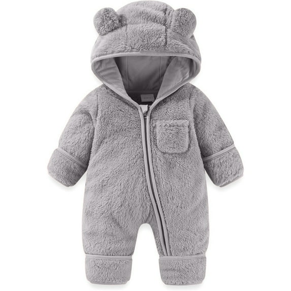 Hwmodou Baby Bear Romper Outfit Suit Fold Over Mittens Footies Girls Boys Winter Snowsuit Clothes Hooded Jumpsuit
