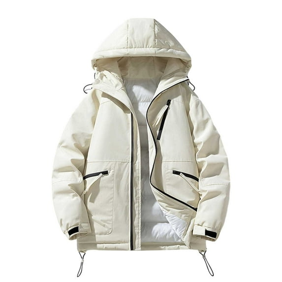 Hwmodou Parkas For Men Mens Fall Winter Collar Solid Color Cotton Jackets Casual Loose Zipper Double Pockets Long Sleeved Hoodless For Hiking Travel Outdoor