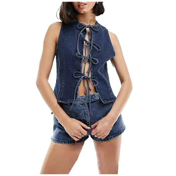 Hwmodou Sleeveless Denim Jacket Womens Retro Casual Fashion Coat Vest Vintage Denim Vest For Women