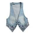 thumbnail image 1 of Hwmodou Sleeveless Denim Jacket Womens Sequined Slim Cropped Jean Jacket Vintage Denim Vest For Women, 1 of 8