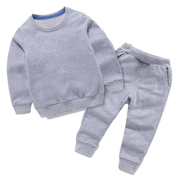 Hwmodou Toddler Baby Boys 2 Piece Cotton Outfits Boy Girl Winter Solid Color Long Sleeve Pullover Sweatshirt Pants Fall Set Dailywear Workout Comfy,12M-16Y
