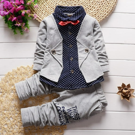 Hwmodou Toddler Boy Clothes Sets 2Pcs Boy Dress Clothes Toddler Outfits Tuxedo Formal Suits For Kids Long Sleeve Shirt + Pants Set Playtime Clothes