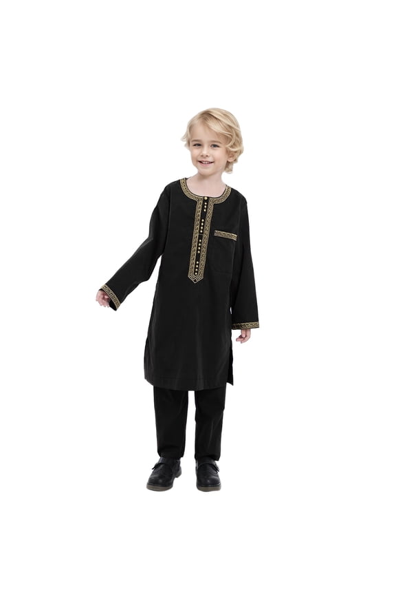 Toddler Boy Clothes Sets Boys Round Long Sleeves Robe Suit Ational Apparel Middle Teenage Boys Embroidered Robe Suit Arab Childrens Wear Out Wear Everyday Wear