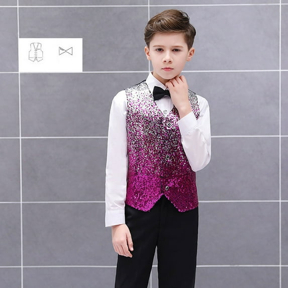 Hwmodou Toddler Boy Clothes Sets Kids Boys Sequin Vest Boys Formal Suit Vest Set With Bow Tie For Party Activewear Clothes