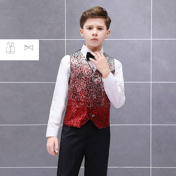 Wxolcjlv Toddler Boy Clothes Sets Kids Boys Sequin Vest Boys Formal Suit Vest Set With Bow Tie For Party Everyday Wear