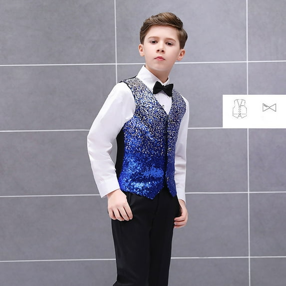 Hwmodou Toddler Boy Clothes Sets Kids Boys Sequin Vest Boys Formal Suit Vest Set With Bow Tie For Party Stylish Clothing