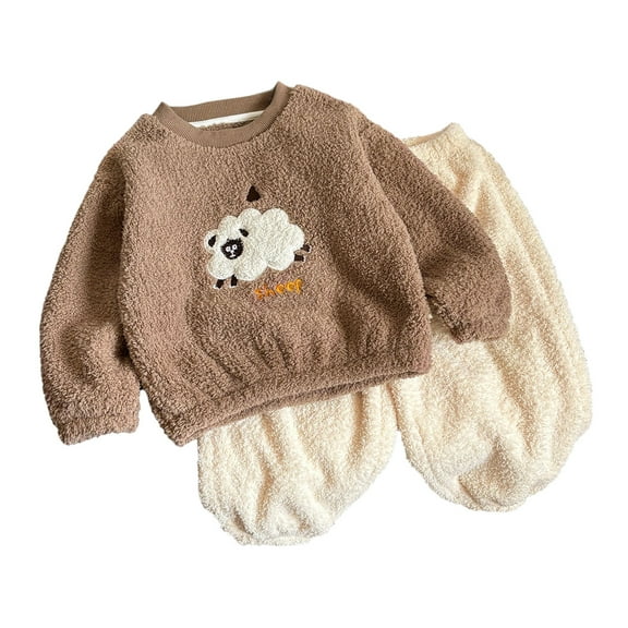 Hwmodou Toddler Boys Holiday Outfit Sets Kids Sleepwear Girls Pajama Set Winter Thermal Sleepwear Set Tops Pants Outfits Baby Boy Clothes,12M-12Y