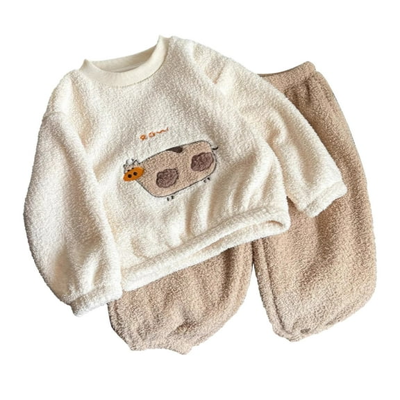 Hwmodou Toddler Boys Holiday Outfit Sets Kids Sleepwear Girls Pajama Set Winter Thermal Sleepwear Set Tops Pants Outfits Gifts For Teen Boys,12M-12Y