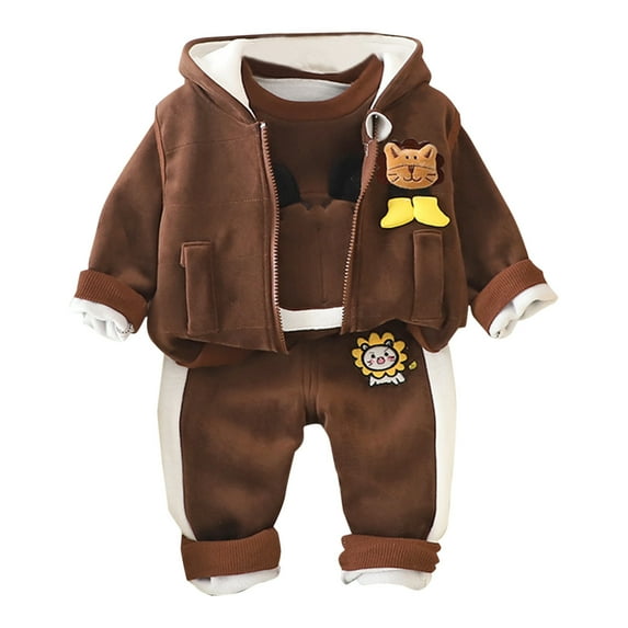 Hwmodou Toddler Boys Holiday Outfit Sets Thermal Outfit Childrens Hooded Sleeveless Vest Suit Baby Winter Three Piece Outfits Child Long Sleeve Sweatshirt Trousers Sets Baby Boy Clothes,6M-4Y
