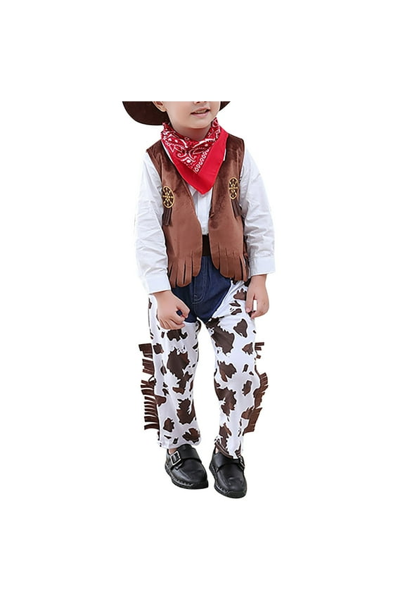 Toddler Boys Outfits Sets Kids Sleeveless Western Cow Kids tops Scarf Pants 3Pcs Set Party Fantasia Dress Up Teen Boy Gifts,3 -4 Years