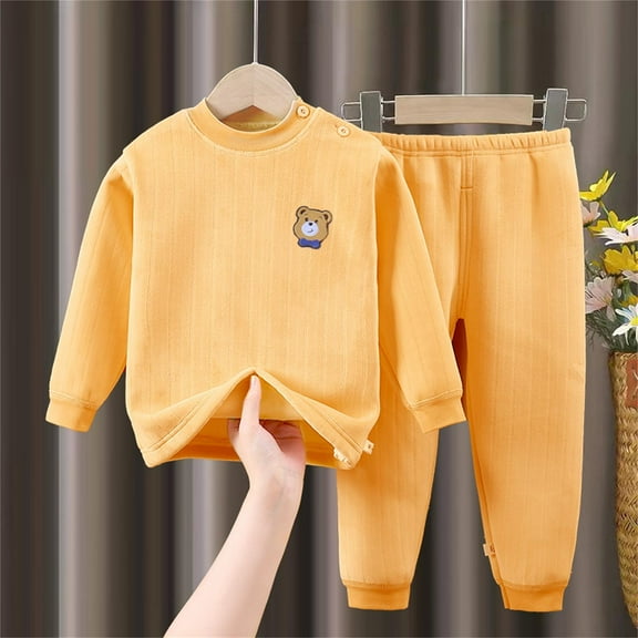 Hwmodou Toddler Girl Clothes Sets Childrens Autumn Winter Warm Underwear Set Plus Thick Long Sleeve New Boys Girls Home Wear Outerwear Sets