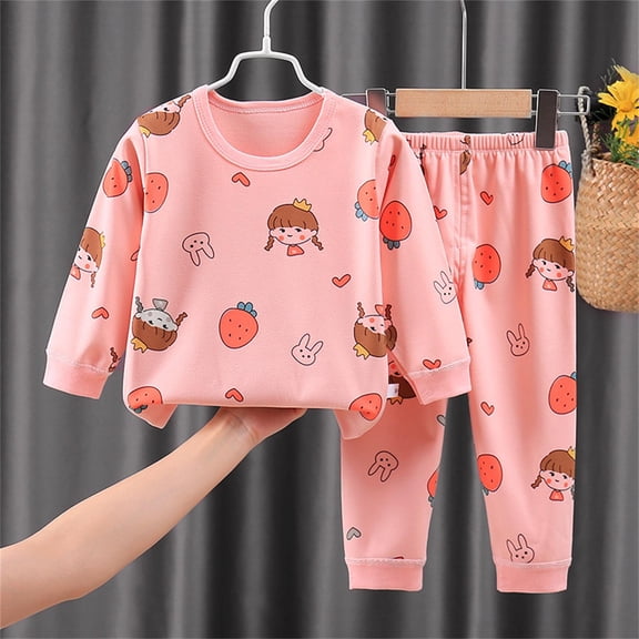 Hwmodou Toddler Girl Clothes Sets Childrens Thermal Underwear Set Double Plus Fuzzy Thick Long Sleeve Girls Childrens Home Wear Pajamas Cute Outfit