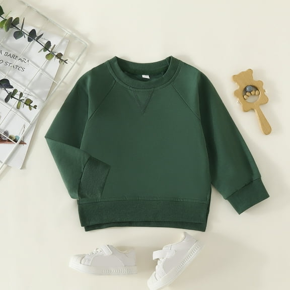 Hwmodou Toddler Girl Clothes Sets Toddler Kids Boy Girl Crewneck Sweatshirt Cotton Long Sleeve Solid Color Pullover Top Casual Spring Fall Clothes Everyday Wear