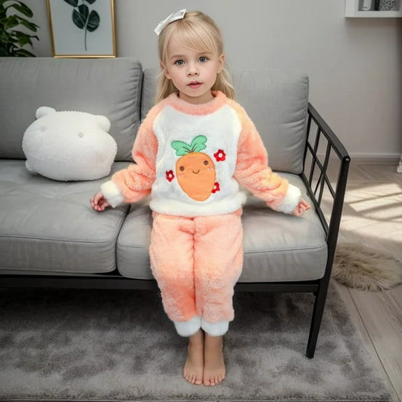 Hwmodou Toddler Girl Clothes Sets Toddler Boys Girls Cartoon Flannel Clothes Set Sweatshirt Top Pants Winter Warm Soft Fuzzy Homewear With Sweatpants Activewear Clothes