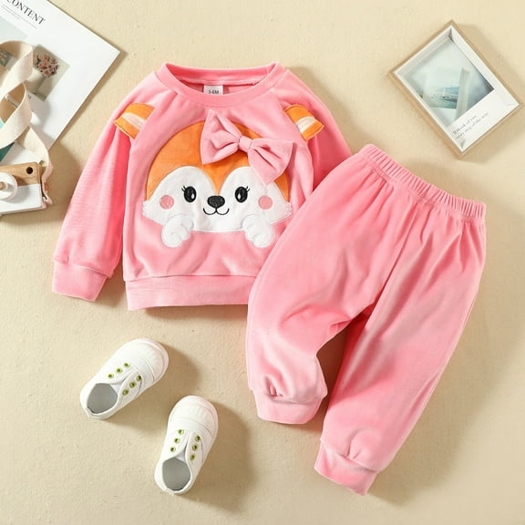 Hwmodou Toddler Girl Clothes Sets Toddler Boys Girls Long Sleeve Cartoon Prints T Shirt Pullover Pants Outfits Playtime Clothes