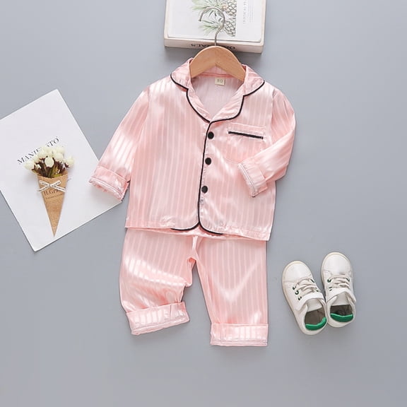 Hwmodou Toddler Girl Clothes Sets Toddler Girl Boy Satin Silk Pajamas Set Long Sleeve Button Down Shirt Tops Pants Sleepwear Outerwear Sets