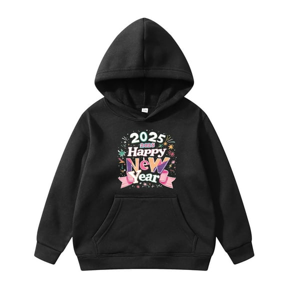 Hwmodou Toddler Girls Graphic Hoodies "2025 Happy New Year" Unisex Kids Hoodies Cropped Sweaters 2025 Merry Long Sleeve Pullover Oversized 2T Gymnastics Jackets For Boy Girl,3-14Y