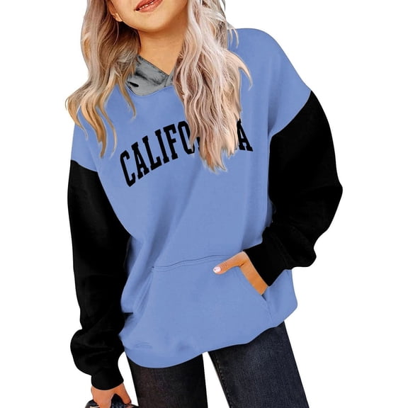 Hwmodou Toddler Girls Graphic Hoodies Kids Long Sleeve Color Matching Printed Letters Hooded Sweater Casual Holiday Party Kids Clothing,3-12Y