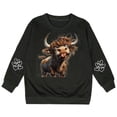 thumbnail image 1 of Hwmodou Toddler Girls Graphic Sweatshirts Kids Leisure Highland Cattle Print Crew Neck Pullover Cotton Blend Big Girl Sweatshirt Fashion Trendy Kids Street Sets,3-14Y, 1 of 4