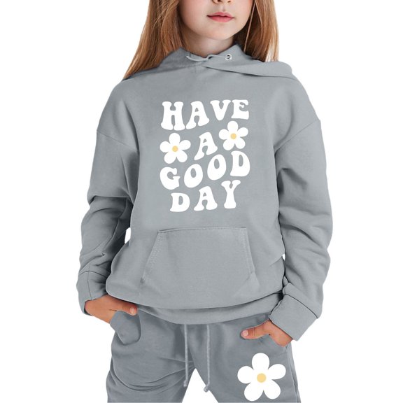 Hwmodou Toddler Girls Outfit Sets Kids Girl Boy Long Sleeve Letter Printed Lightweight Hoodie Sweatshirts And Long Pants Set Outfit,2-Piece,Size 2-13Y