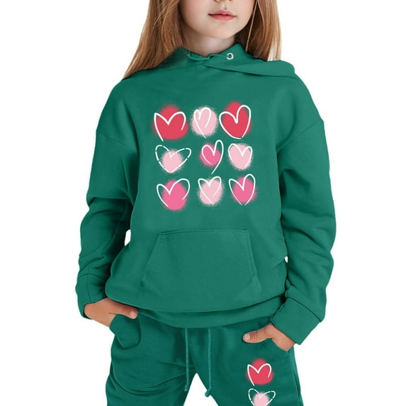 Hwmodou Toddler Girls Outfit Sets Kids Girl Boy Long Sleeve Letter Printed Lightweight Hoodie Sweatshirts And Long Pants Set Outfit,2-Piece,Size 2-13Y