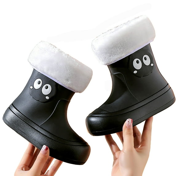 Hwmodou Toddler Rain Boots Boys Girls Winter Fleeced Easy On Waterproof Outdoor Cartoon Rain Boot Textured Soles Non Light Comfort Rain Shoes Primary School Students