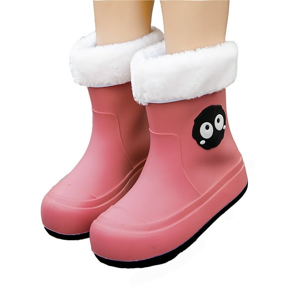 Hwmodou Toddler Rain Boots Boys Girls Winter Fleeced Easy On Waterproof Outdoor Cartoon Rain Boot Textured Soles Non Light Comfort Rain Shoes Primary School Students