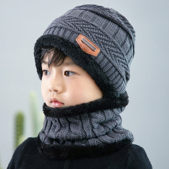 Hwmodou Toddler Winter Hat Piece Set Knitted Warm Hats Hat+Scarf Contrast Colors Two For Kid Hat Kids Beanie