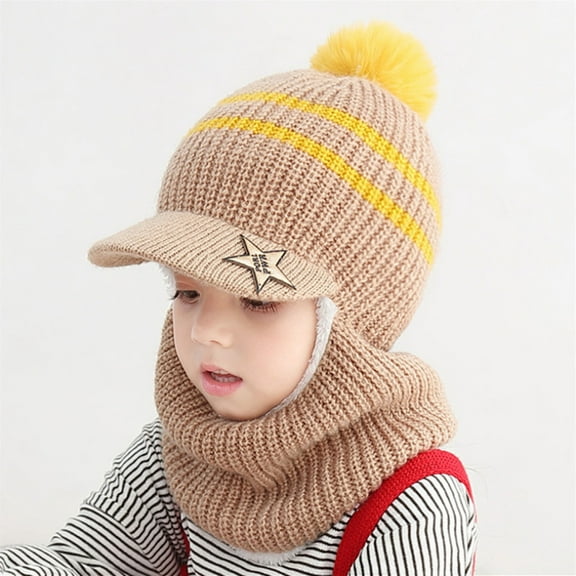 Hwmodou Toddler Winter Hat Scarf Ski Knitted Earflap Windproof Thick Hat Hood Warm Baby Thermal Cycling Caps Hat Kids Beanie