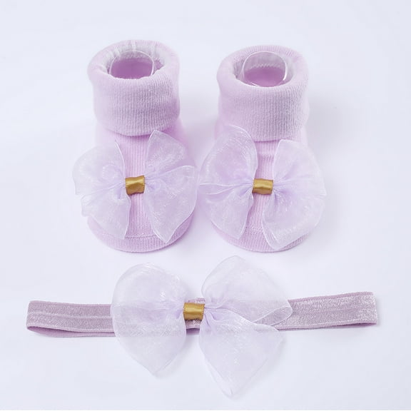 Hwmodou Warm Baby Socks Children Kids Socks Soft Bottom Shoes Socks Bowkot Princess Socks Floor Socks 1Pc Socks   1Pc Bow Hairband Stretchy Affordable Socks,0M-12M