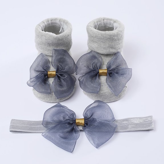 Hwmodou Warm Baby Socks Children Kids Socks Soft Bottom Shoes Socks Bowkot Princess Socks Floor Socks 1Pc Socks   1Pc Bow Hairband Stretchy Affordable Socks,0M-12M