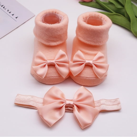 Wxolcjlv Warm Baby Socks Children Kids Soft Bottom Shoes Bowkot Princess Floor 1Pc   1Pc Bow Hairband Cute Soft Socks,0M-12M