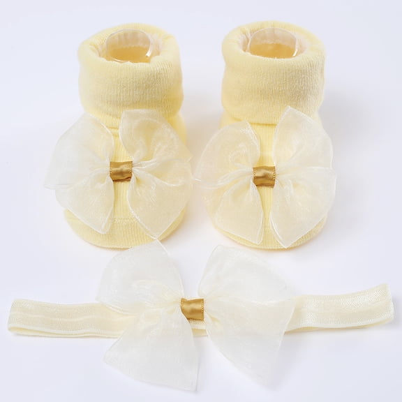 Hwmodou Warm Baby Socks Children Kids Socks Soft Bottom Shoes Socks Bowkot Princess Socks Floor Socks 1Pc Socks   1Pc Bow Hairband Stretchy Affordable Socks,0M-12M