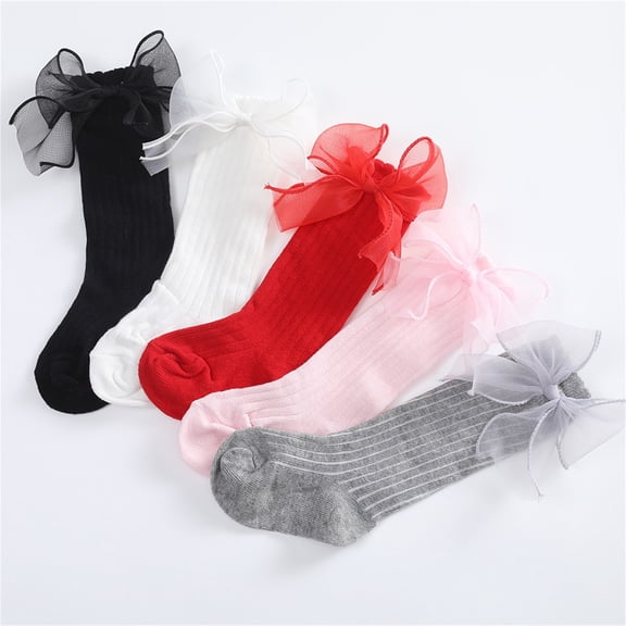 Hwmodou Warm Baby Socks Fashion Soft Calf Knee High Lace Large Bow Knot Stockings Stretchy Affordable Socks,0M-18M