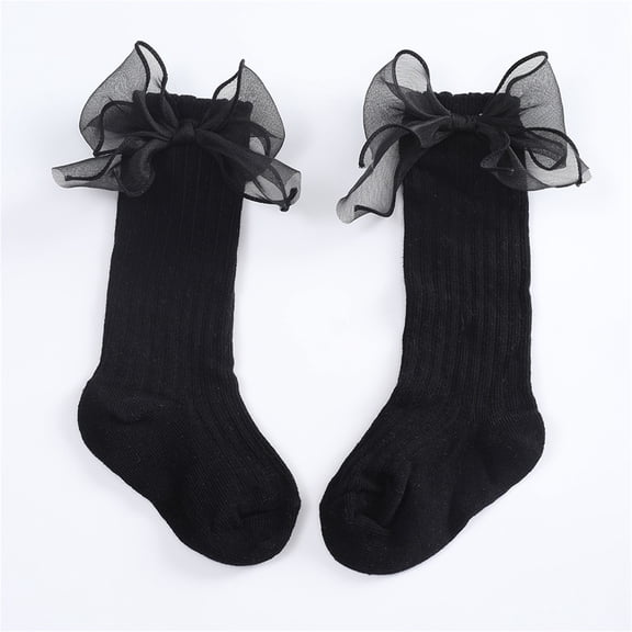 Hwmodou Warm Baby Socks Fashion Soft Calf Knee High Lace Large Bow Knot Stockings Stretchy Affordable Socks,0M-18M