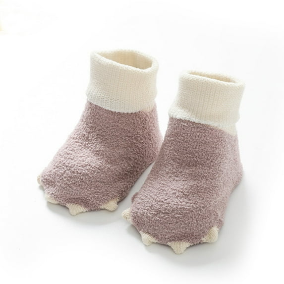 Hwmodou Warm Baby Socks Small Paws Socks Floor Socks Autumn Winter New Half Velvet Soft Skin Boys Girls Cute Soft Socks,0M-18M