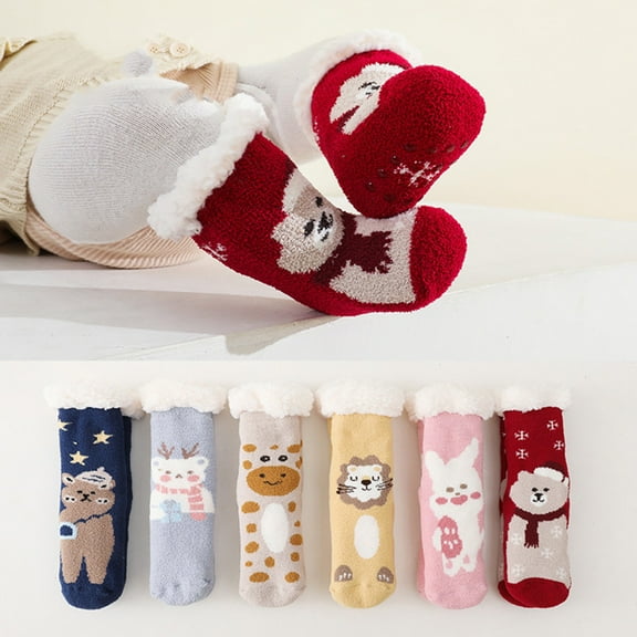 Hwmodou Warm Baby Socks Socks Christmas Socks Boys Girls Children Socks Soft Sole Non Shoes Socks Princess Socks Floor Stretchy Affordable Socks,0M-24M