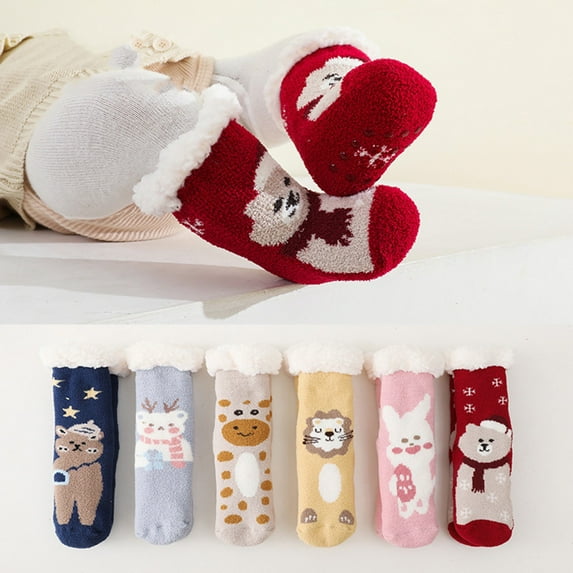 Hwmodou Warm Baby Socks Socks Christmas Socks Boys Girls Children Socks Soft Sole Non Shoes Socks Princess Socks Floor Stretchy Affordable Socks,0M-24M