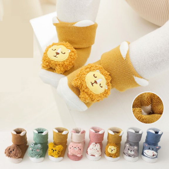 Hwmodou Warm Baby Socks Winter Socks Cartoon Coral Velvet Socks Cute Ear Kids High Socks Stretchy Affordable Socks,0M-12M