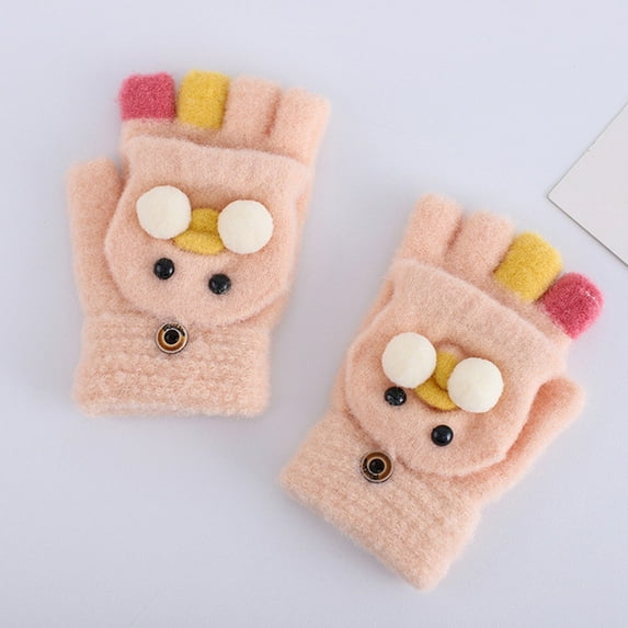 Hwmodou Warm Toddler Mittens Flip Kids Knitted Convertible Children Fingerless Gloves Top Winter Kids Gloves & Mittens