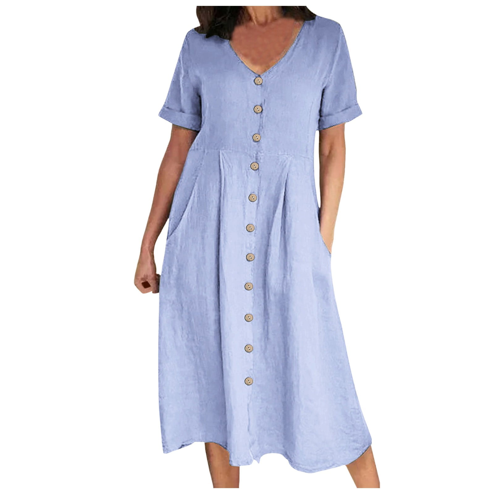 Hwmodou Women Dresses Fashion Button Up Shirt Dress Cotton Dress Summer ...
