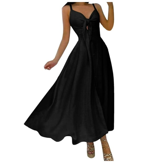 Hwmodou Women Dresses Maxi Dress Floral Printed V-Neck Sleeveless Vacation Simple Long Dress Summer Casual Dress Summer Ladies Sundress