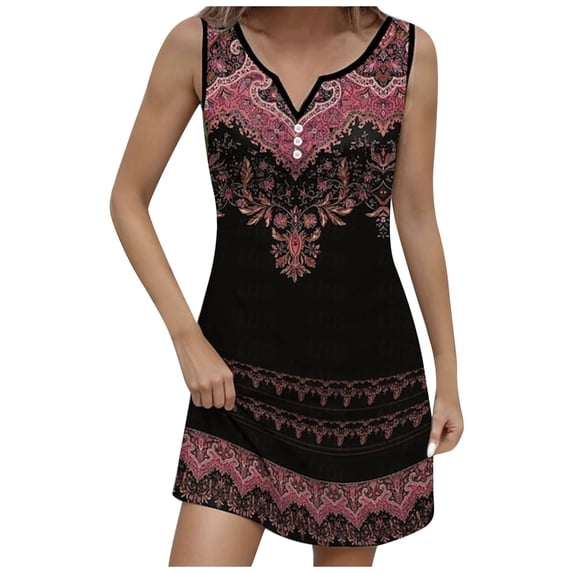 Wxolcjlv Women Dresses New Summer Vintage Fashion Semi High V-Neck Top With Printed Dress Stylish Ladies Sundress