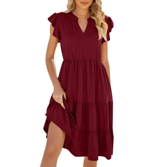 Hwmodou Women Dresses Sexy Women Casual Fashion Solid Color V Neck Short Sleeve Shirt Dress Office Work Sundress For Woman Weekend Summer Dresses
