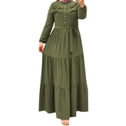 Hwmodou Women Dresses Stylish Women'S Abaya Solid Color Belt Fashion Casual Dress Holiday Vacation Sundress For Woman