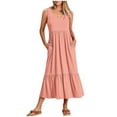 thumbnail image 1 of Hwmodou Women Dresses Summer Sleeveless Vacation Simple V-Neck Swing Dress Casual Flowy Tiered Maxi Beach Daily Dress With Pockets Chic Ladies Sundress, 1 of 7