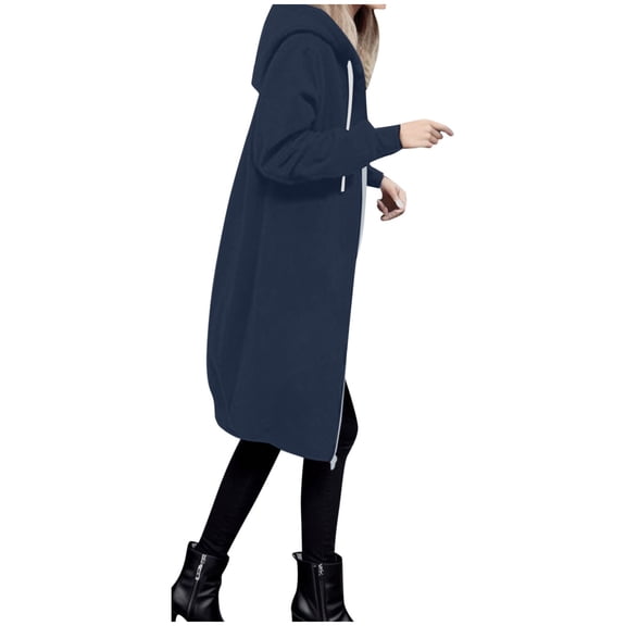 Hwmodou Women Field Jackets Women's Autumn Winter Casual Fashion Solid Color Drawstring Hooded Long Zipper Pocket Coat Long Jacket Coat Business Office Clothing For Woman